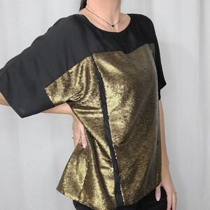 Lafayette 148 Maryanne gold sequin silk blouse top